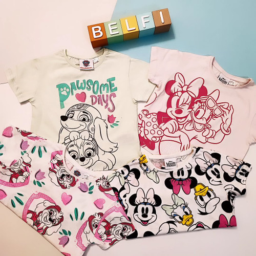 تیشرت دخترانه کراپ بسته دو تایی مدل مینی موس و اسکای